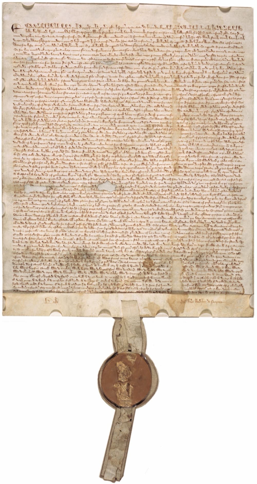 The 1297 exemplification of Magna Carta, dense mediaeval script on parchment with a wax seal