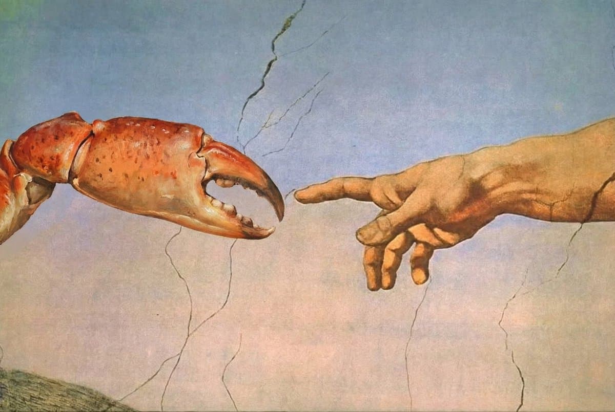 The Creation of Claw by David Imel — Michelangelo's Creation of Adam reimagined for the crustacean faithful
