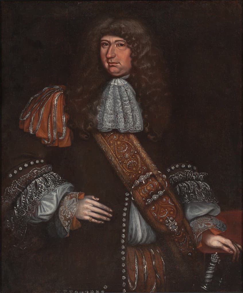 Thomas Smith's portrait of a man probably identified as Sir George Downing, wearing a dark coat and lace collar.